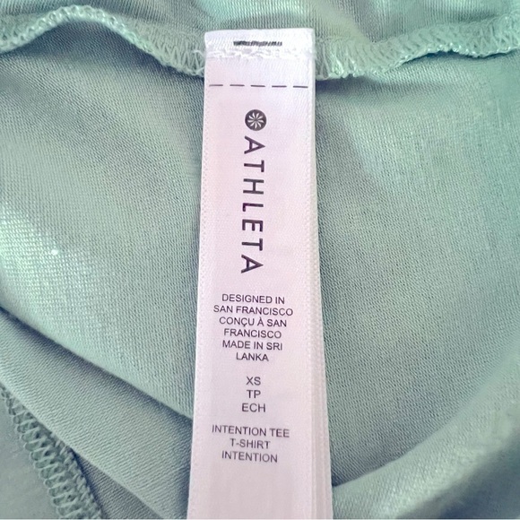 Athleta Intention Tee Split Shoulder Active Stretch Top Sage Green XS Sum 22' - Picture 9 of 10